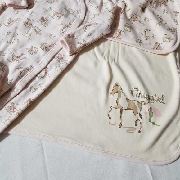 Gymboree Home on the Range Vintage NWT Blanket, bib, 6-12 month Hat & Used Sleep - Picture 2 of 4
